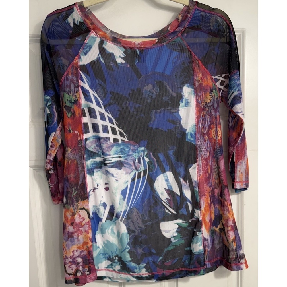 Patchingon Women Top Sz‎ Small Watercolor Disco Rave Mesh